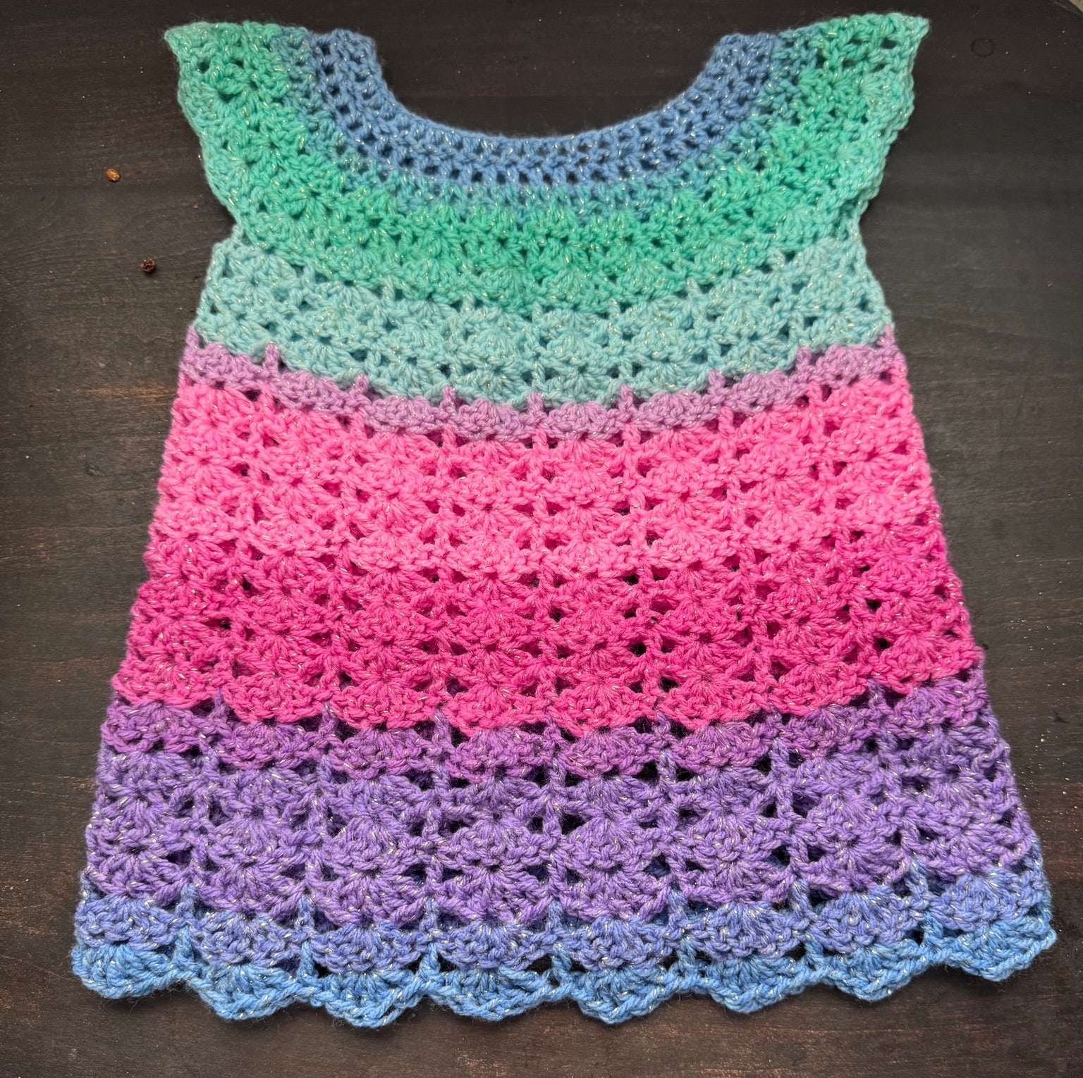 Colorful Shell Stitch Crochet Baby Dress (3-6 months)
