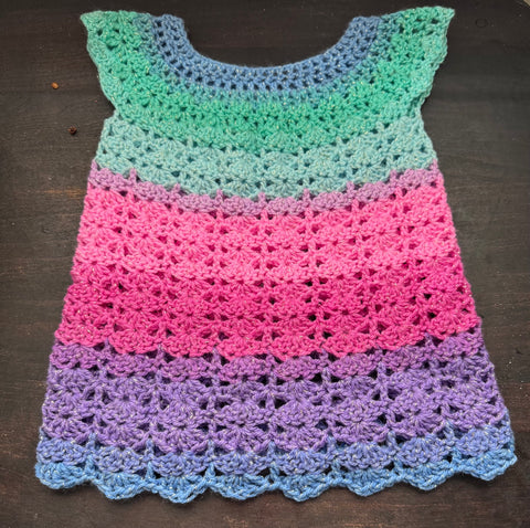 Colorful Shell Stitch Crochet Baby Dress (3-6 months)